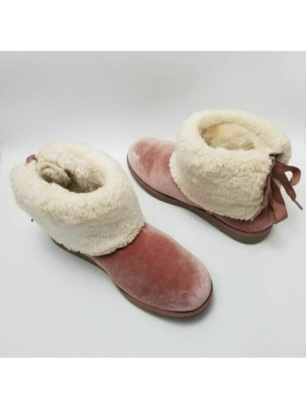 Arizona Pink Velvet Faux Fur Lined Winter Boots With Bow Tie Size 11 - Picture 12 of 12